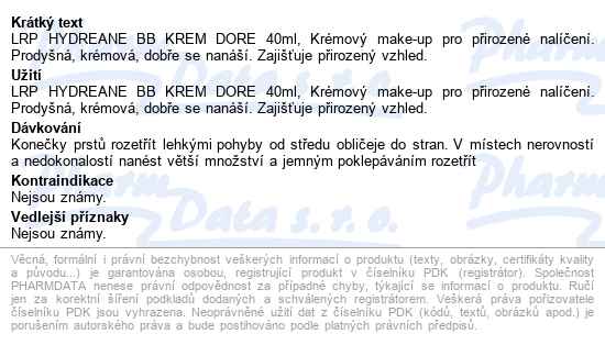 La Roche-posay Hydreane Bb Krém Dore 40ml - popis