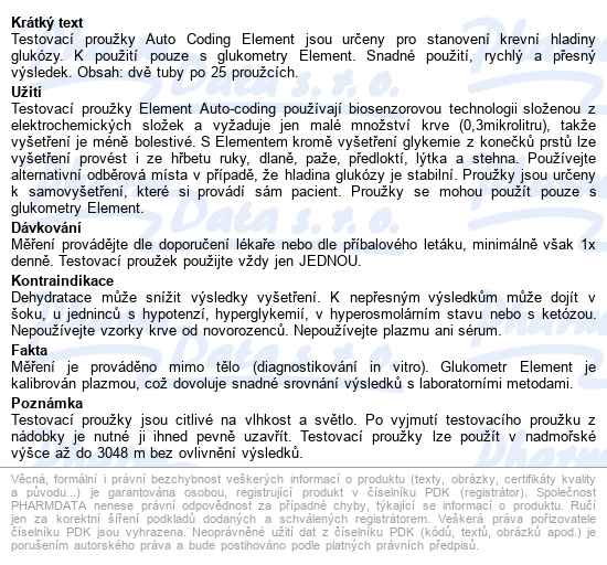 Proužky Diagnostické Element Auto-coding 50 (pro Zp Kód 0085746) balení 50ks (2x25ks) - popis