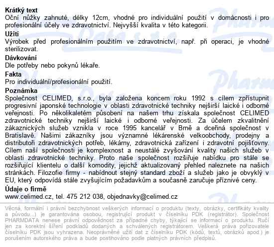 Nůžky Oční 34-0515 Zahnuté 12cm Celimed - popis
