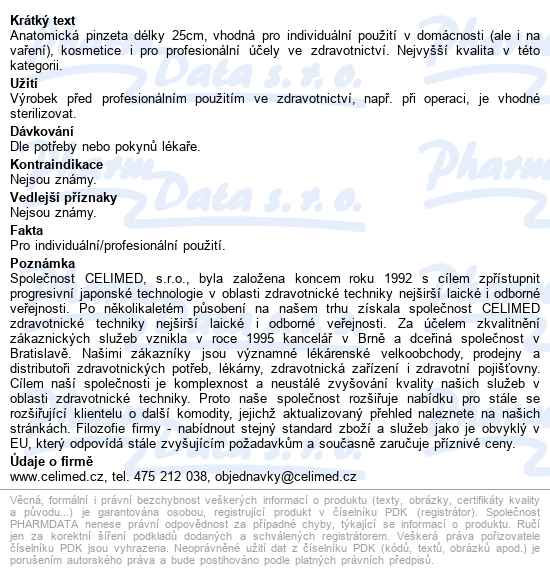 Pinzeta 19-0280 Anatom.25cm Rovná Celimed - popis