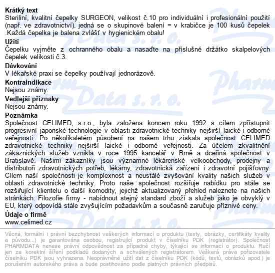 čepelky Skalp.surgeon č.10 Steril.100ks - popis