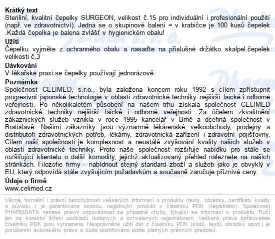 čepelky Skalp.surgeon č.15 Steril.100ks - popis