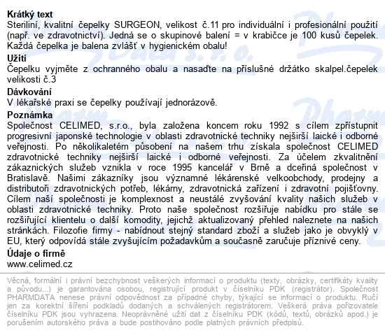 čepelky Skalp.surgeon č.11 Steril.100ks - popis