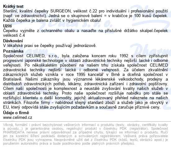 čepelky Skalp.surgeon č.22 Steril.100ks - popis