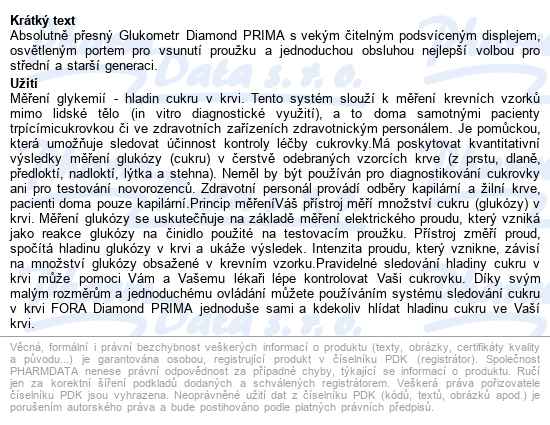 Systém Pro Sledování Cukru V Krvi Fora Dm10 glukometr fora diamond prima - popis