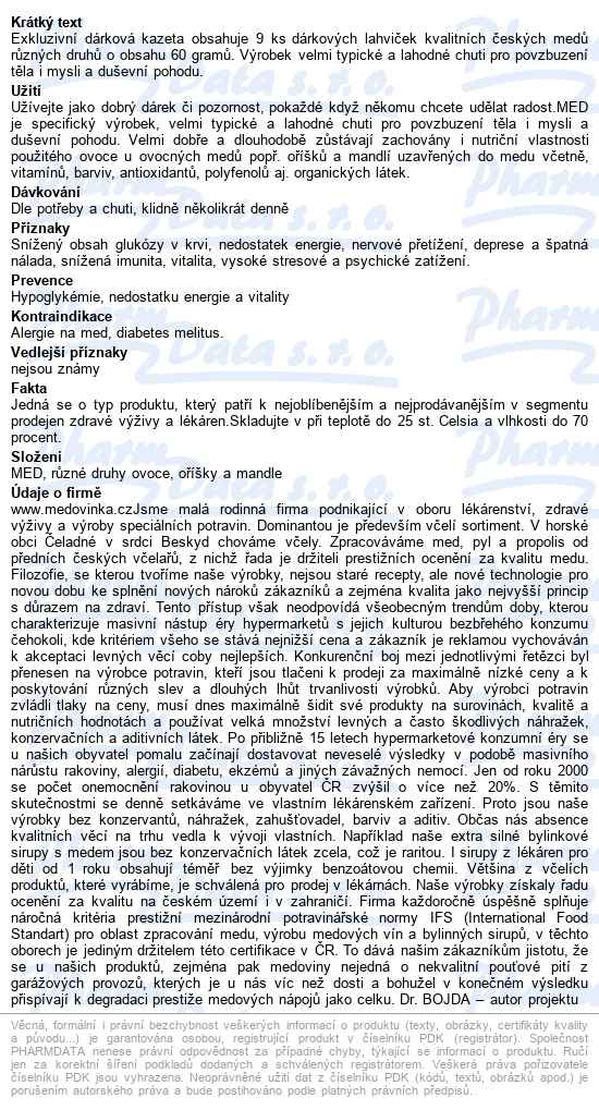 Dárková Kazeta Medoniéra 9x 60g Dr.bojda - popis