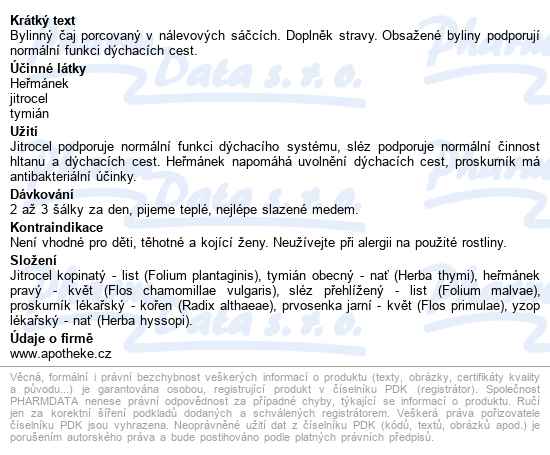 Apotheke Průduškový čaj 20x2g - popis