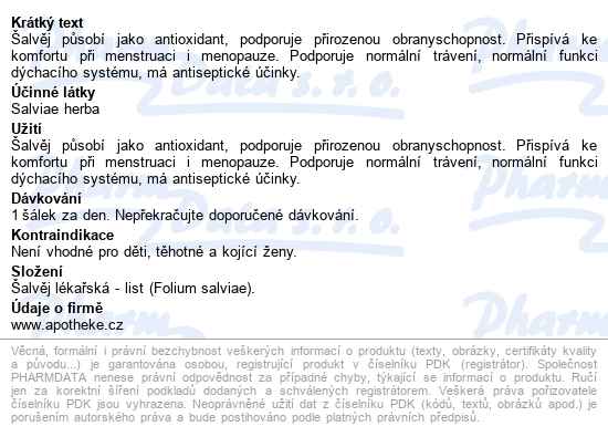 Apotheke šalvěj Lékařská čaj 20x2g - popis