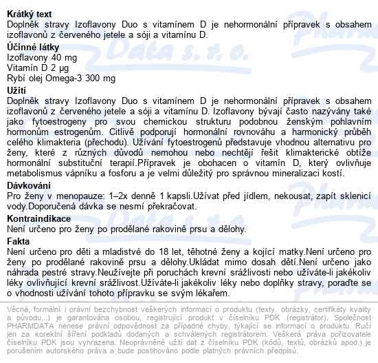 Izoflavony Duo S Vitamínem D Cps.50+10 - popis