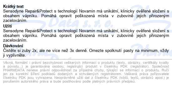 Sensodyne Repair&protect Whiten.zubní Pasta 75ml - popis
