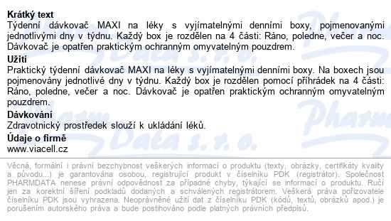 Dávkovač Na Léky Týdenní Maxi - popis