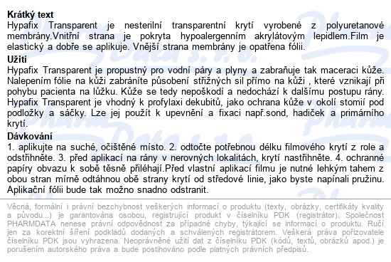 Hypafix Transparent 5cmx10m krytí filmové nesterilní transparentní sem - popis