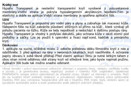 Hypafix Transparent 10cmx10m krytí filmové nesterilní transparentní se - popis