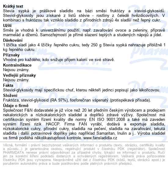 Stevia Stolní Sladidlo 250g - popis