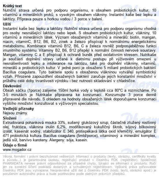 Nutrikaše Probiotic Pohanková 3x60g - popis