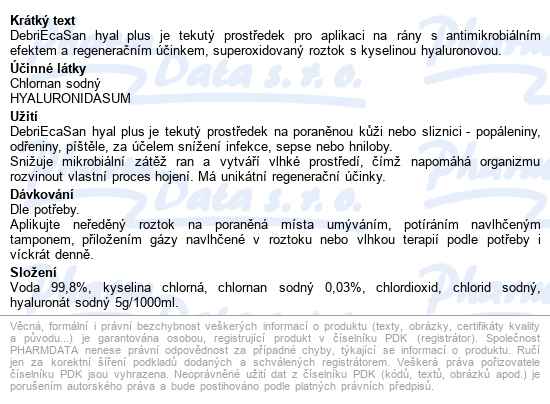 Roztok Debriecasan Hyal Plus 250ml, s rozprašovačem, kat. číslo 0715 - popis