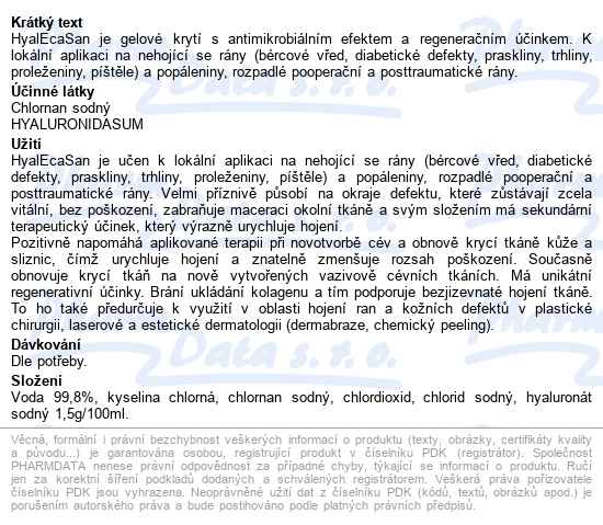 Hyalecasan 50g, tuba s aplikátorem - popis