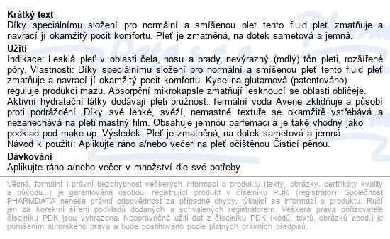 Avene Fluid Zmatňující-smíšená Citlivá Pleť 50ml - popis