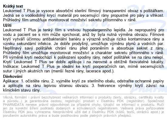 Leukomed T Plus Film.náplast S Polšt.8x10cm 5ks - popis