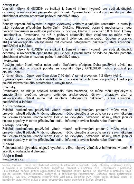 Ginexid Vaginální čípky 10x2g - popis