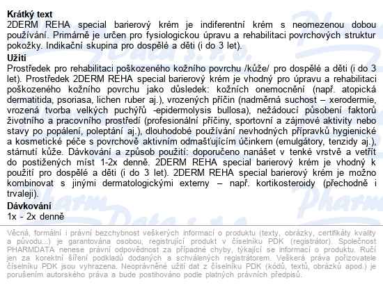 2derm Reha Special Barierový Krém 20ml - popis
