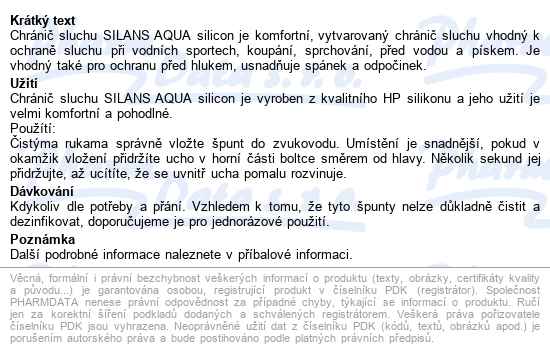 Silans Hp Silicon Chránič Sluchu Aqua 1pár - popis