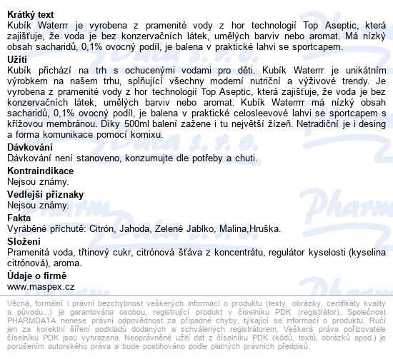Kubík Waterrr Hruška 500ml - popis