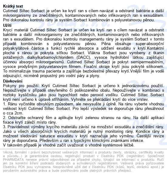 Cutimed Siltec Sorbact 12,5cmx12,5cm - popis