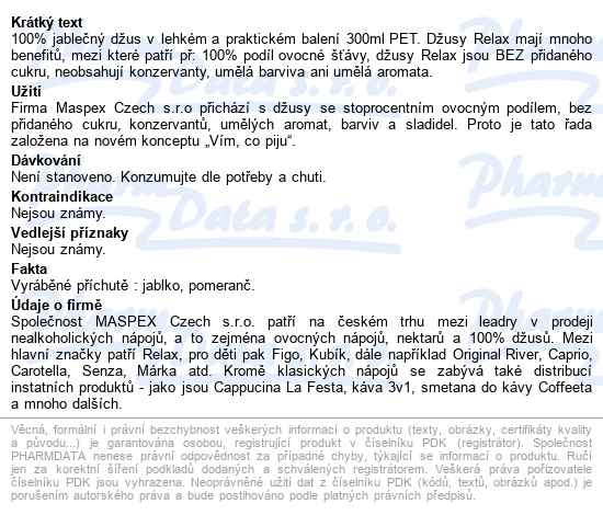 Relax 100% Jablko 300ml - popis