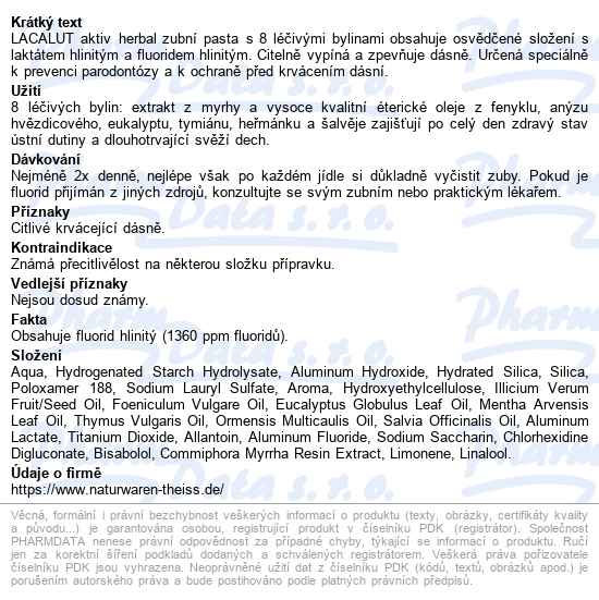Lacalut Aktiv Herbal Zubní Pasta 75ml - popis