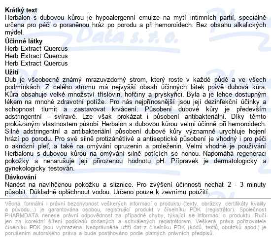 Herbalon S Dubovou Kůrou 200g - popis