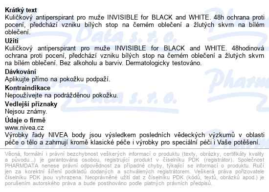 Nivea Men Invisible for B&W power antiperspirant roll-on 50 ml - popis