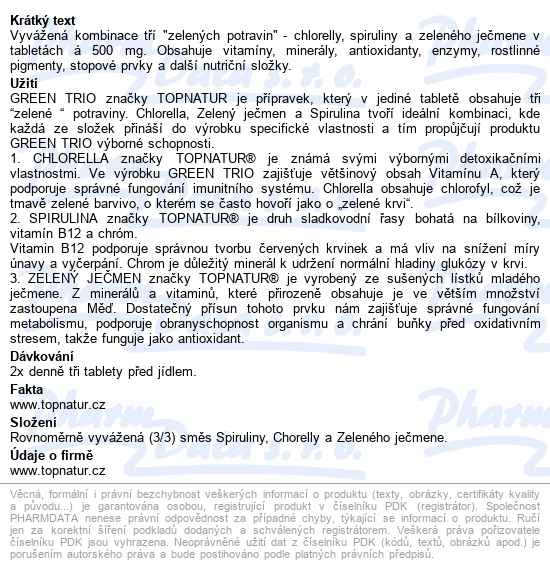 Green Trio Chlor.spirul.z.ječmen Tbl.540 Topnatur - popis