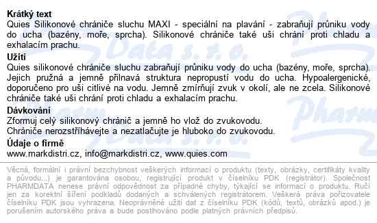 Quies Chránič Sluchu Silikon.plavání Maxi 3 Páry - popis