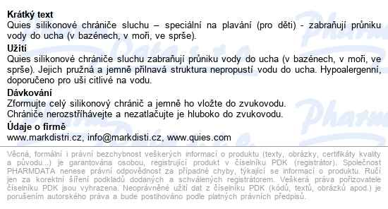 Quies Chránič Sluchu Silikon.plavání Děti 3páry - popis