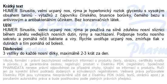 Humer Sinusitis Velmi Ucp.nos Rýma Sprej 15ml - popis