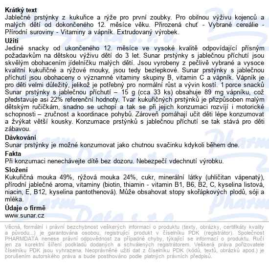 Sunar Dětský Snack Jablkové Prstýnky 50g - popis