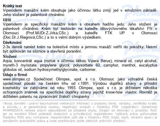 Olimpex Viperoderm Krém S Hadím Jedem 100ml - popis