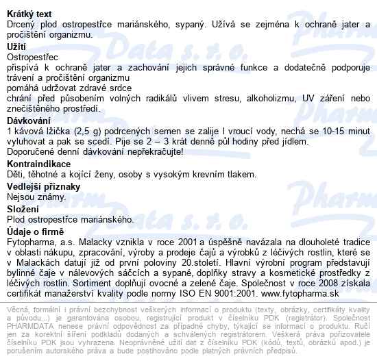 Ostropestřec Plod Drcený 130g Fytopharma - popis