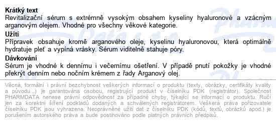 Ryor Arganový Revital. Sérum S Kys.hyalur. 50ml - popis