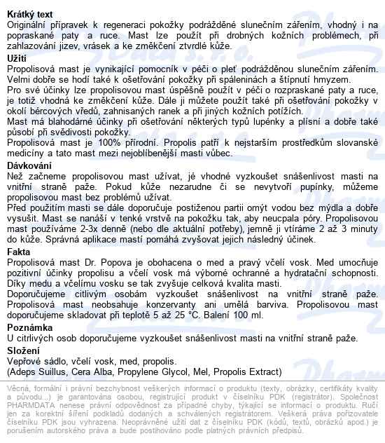 Dr.popov Propolisová Mast S Medem 100ml - popis