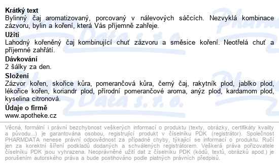 Apotheke Horký Zázvor A Koriandr čaj 20x2g - popis
