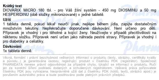 Diovarix Micro Tbl.180 - popis