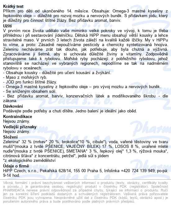 Hipp Těst.s Losos.brokolicí A Smet.bio 15+m 250g - popis