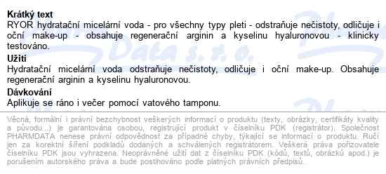 Ryor Hydratační Micelární Voda 150ml - popis