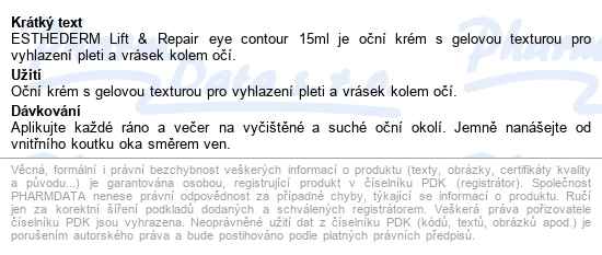 Esthederm Lift&repair Eye Contour 15ml - popis