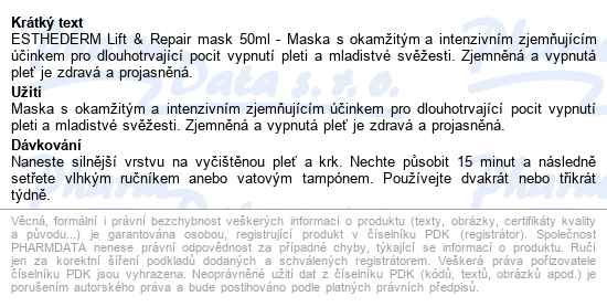 Esthederm Lift&repair Mask 50ml - popis