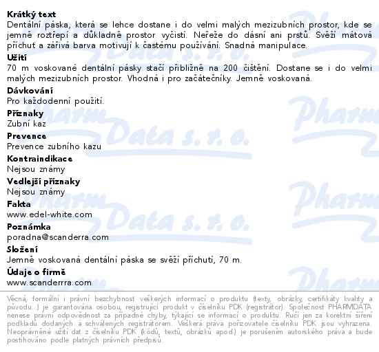Edel+White voskovaná dentální páska 70 m - popis