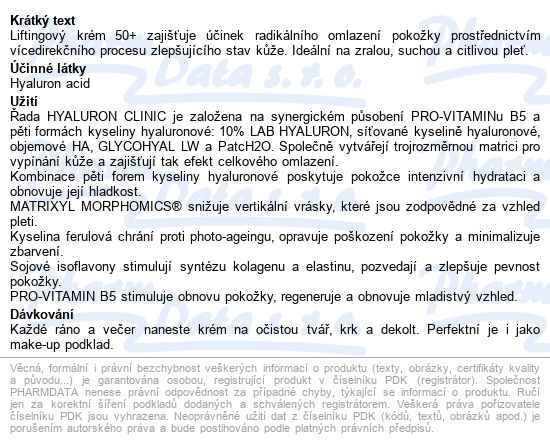 Eveline Hyaluron Clinic 50+ Denní/noční Krém 50ml - popis