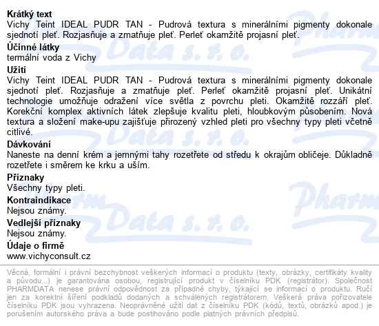 Vichy Teint Ideal Pudr Tan 9.5g - popis